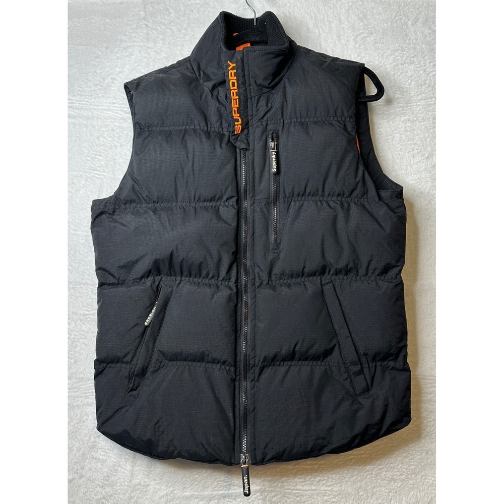 Superdry The Windhiker Mens Puffer Vest Black Orange Fleece Lined Gilet MS5JZ007